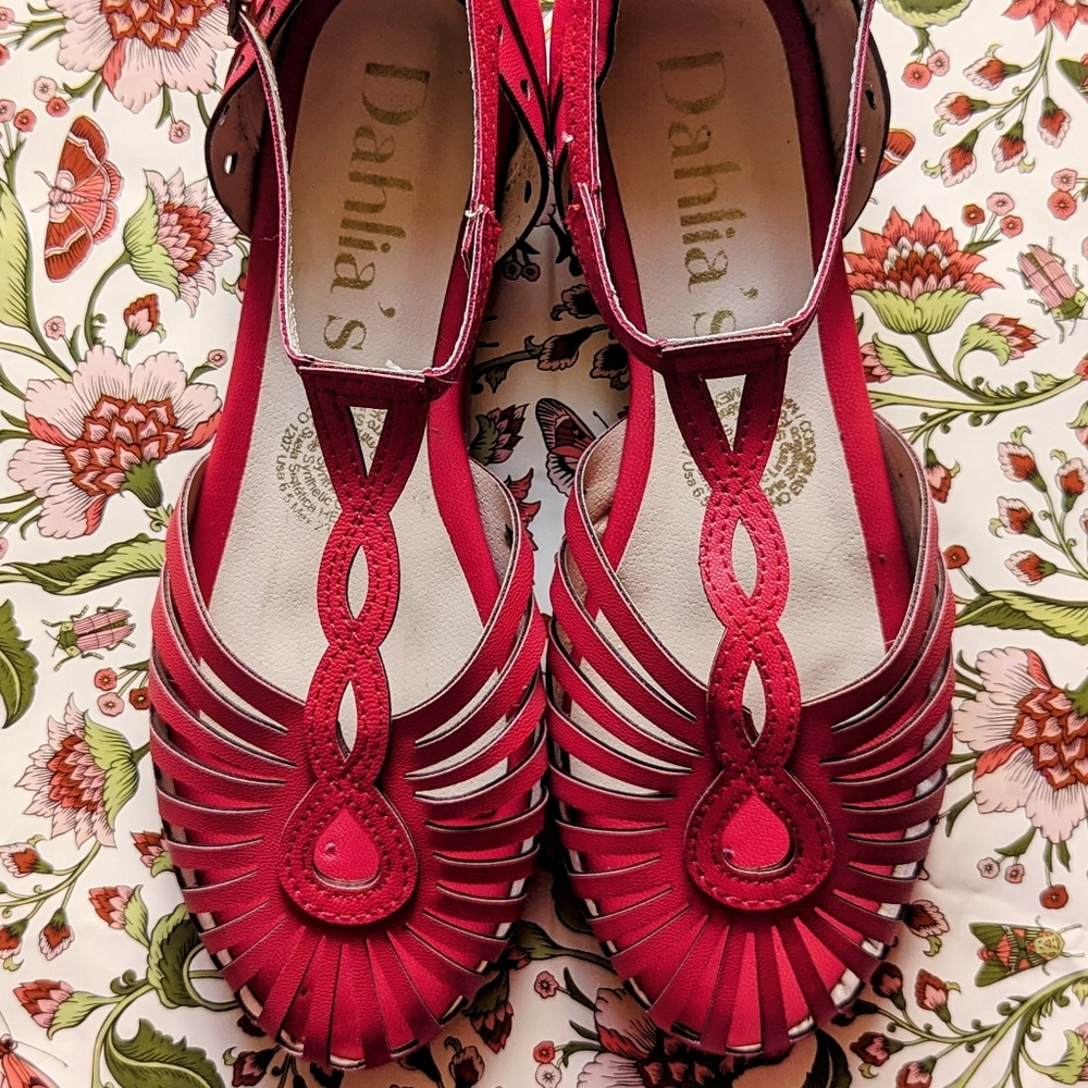 Vegan Leather, vintage style, candy apple red Mary Janes
